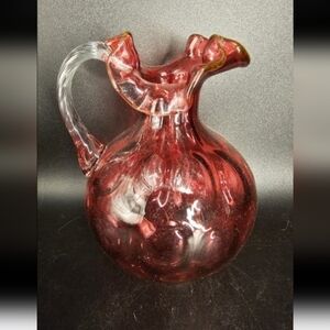 Vintage Fenton ruffle edge‎ hand blown thumbprint vase/pitcher